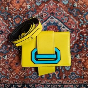 Prada Yellow City Calf Leather Plex Ribbon Crossbody Bag Purse